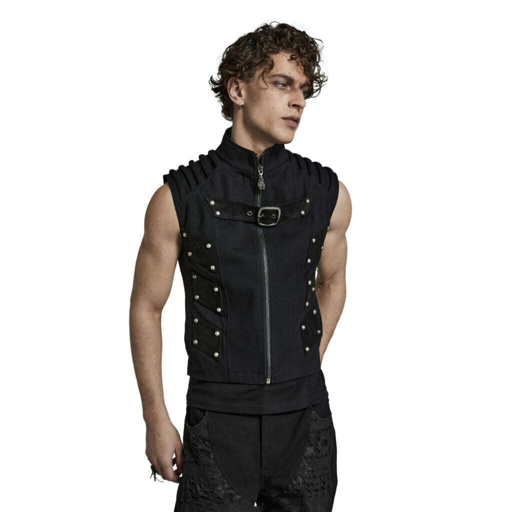 Geometric Riveted Black Suede Punk Vest