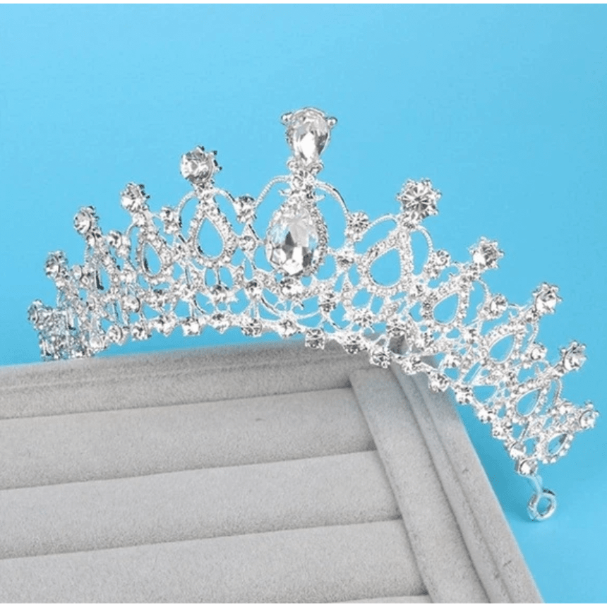 Glam Rhinestone Silver Crown Tiara