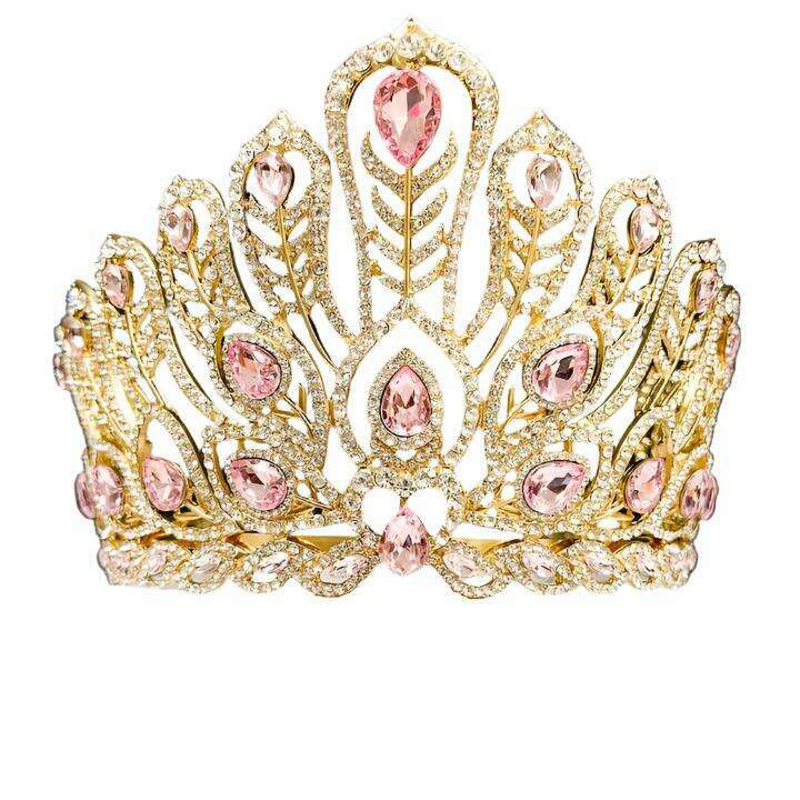 Gold Peacock Pink Crystal Crown – AbracadabraNYC display picture 1