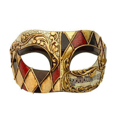 Gold, Red, & Black Checkered Venetian Mask