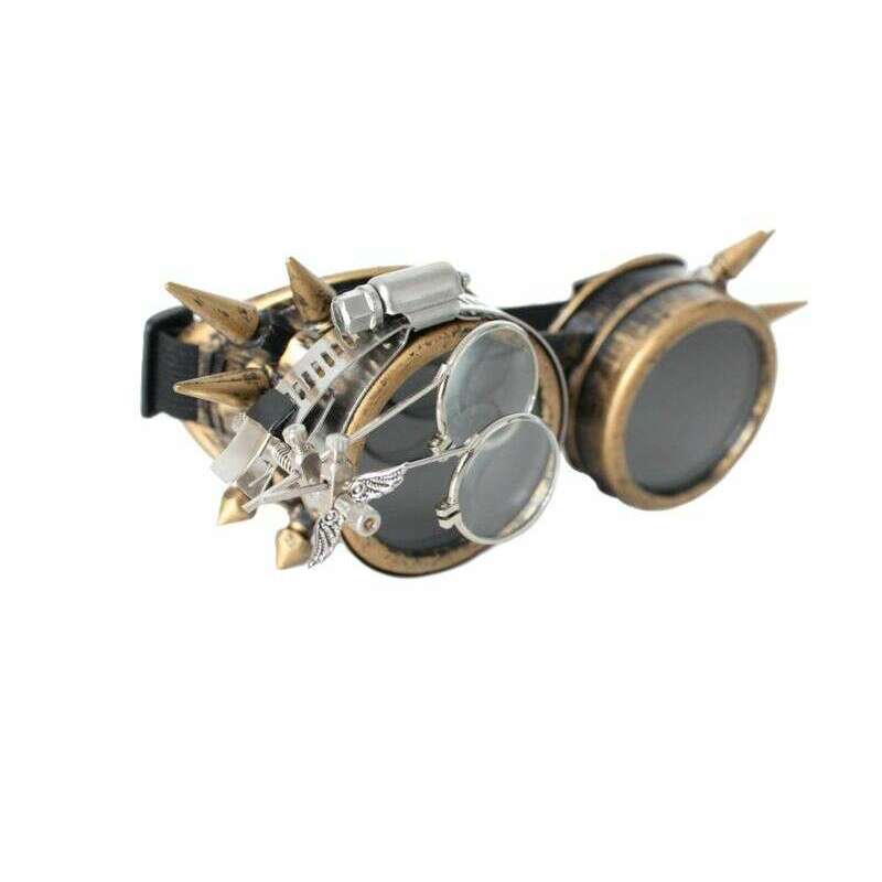 Gold Steampunk Spike Goggles with Magnifying Glasses