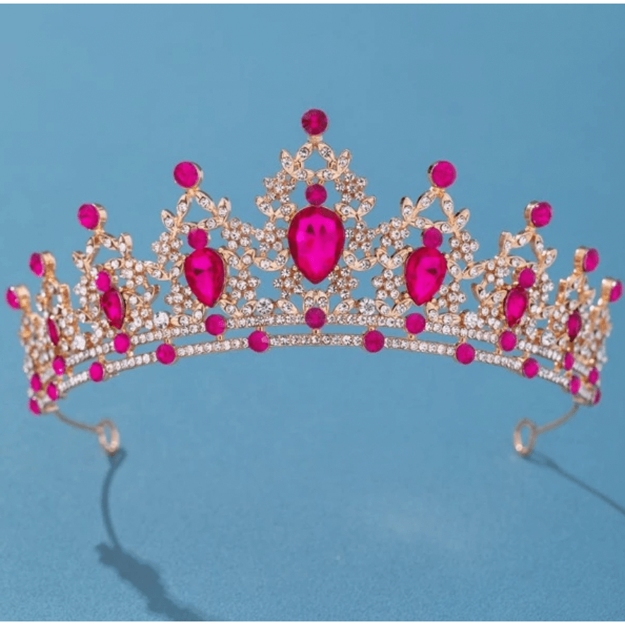 Gold Tiara with Hot Pink Rhinestones