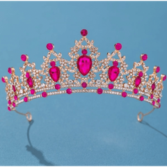 Gold Tiara with Hot Pink Rhinestones