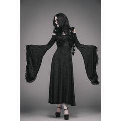 Gothic Cold Shoulder Long Sleeve Hooded Maxi Dress