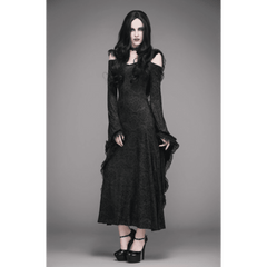 Gothic Cold Shoulder Long Sleeve Hooded Maxi Dress