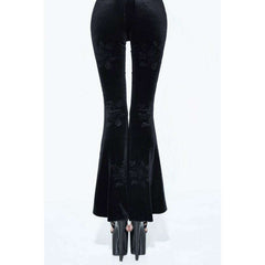 Gothic Sheer Floral Lace Black Velvet Flare Pants