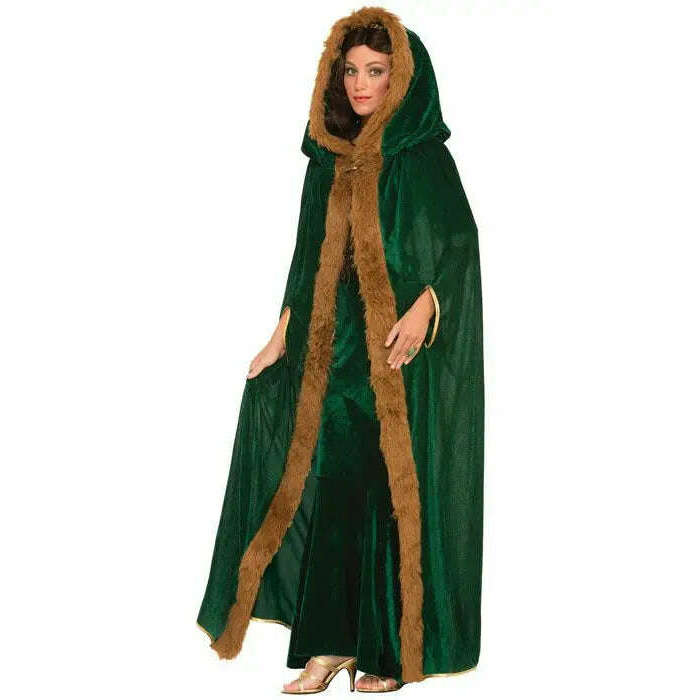 Green Medieval Adult Cape w/ Brown Faux Fur Trim