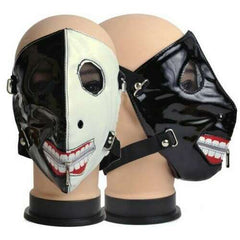 Half Black Half White Vinyl Full Face Mask with Metal Spikes