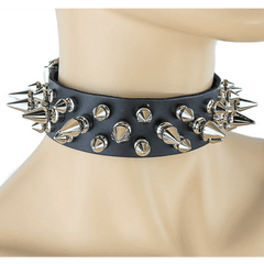 Hardcore Tree Spiked Black Leather Choker