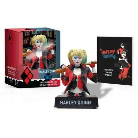 Harley Quinn Mini Talking Bust Collectible w/ Illustrated Book