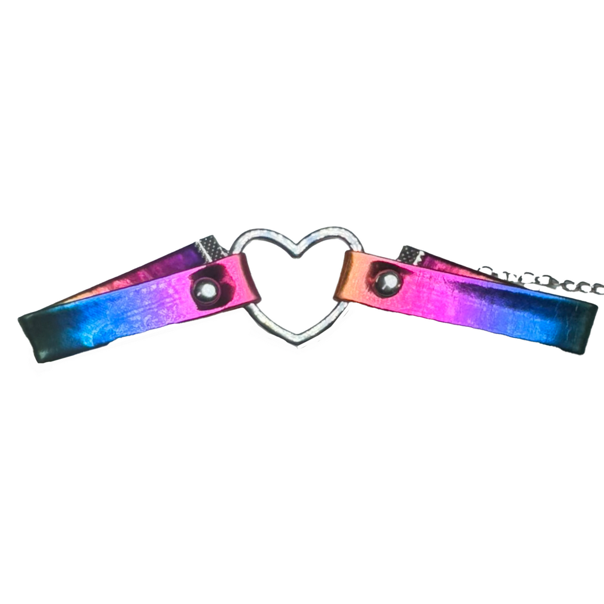 Rainbow Faux Leather Heart Ring Choker