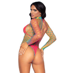 High Neck Rainbow Fishnet Bodysuit