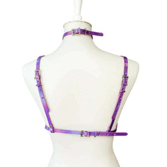 Holographic Double Strap Bra Harness & Choker Set