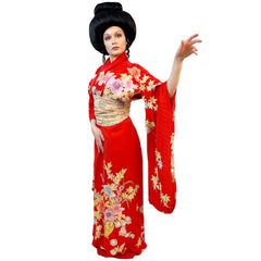 Red Authentic Vintage Japanese Kimono w/ Obi Adult Costume