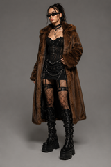 Brown Faux Fur Hooded Long Coat