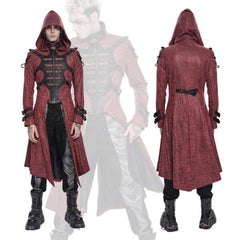 Red Hooded Trench Coat with Straps