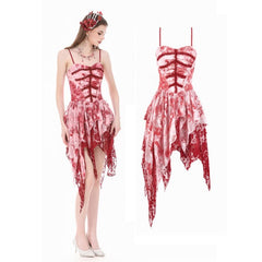 Obsessed Red Splattered Ribcage Dress with Floral Lace