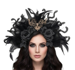 Black Rose and Snake Feather Headpiece