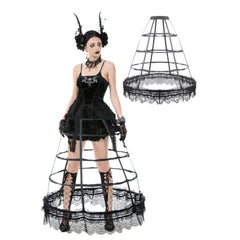 Black Satin Boned Petticoat Skirt with Lace Detail