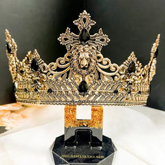 Antique Gold Lion Crown with Black Gemstones