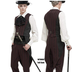 Punk Burgundy Pinstripe Long Tailed Vest