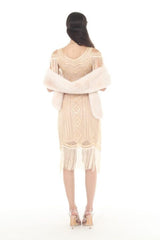 Deluxe Beige Flapper Fringed Dress
