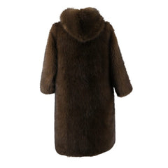 Brown Faux Fur Hooded Long Coat