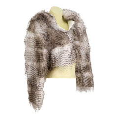 Beige & Black Faux Fur Puffy Cropped Jacket