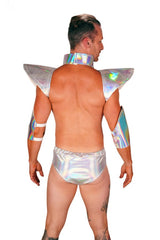 Futuristic Silver Holographic Costume Set with Chain Details