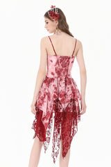 Obsessed Red Splattered Ribcage Dress with Floral Lace