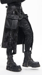 Men's Black Belted Kilt with Side Bags