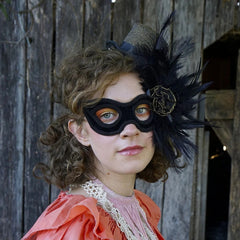 Midnight Velvet Mask with Ostrich Feathers