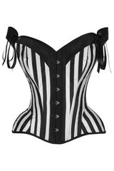 Top Drawer Black/White Striped Steel Boned Corset with Straps