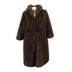 Brown Faux Fur Hooded Long Coat