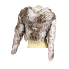 Beige & Black Faux Fur Puffy Cropped Jacket