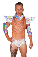 Futuristic Silver Holographic Costume Set with Chain Details