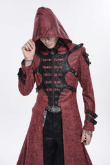 Red Hooded Trench Coat with Straps