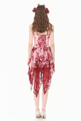 Obsessed Red Splattered Ribcage Dress with Floral Lace