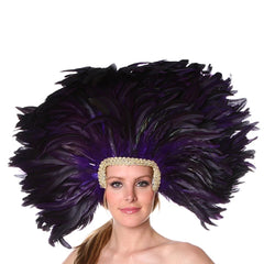Purple Dyed Regal Feather Headdress with Detachable Mask