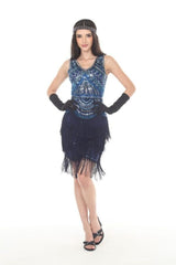 Blue Sequin Flapper Dress with Fringes
