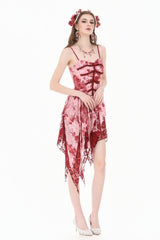 Obsessed Red Splattered Ribcage Dress with Floral Lace