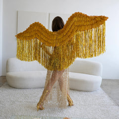 Flowing Metallic Gold Feather Wings with Tinsel
