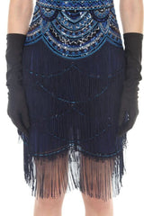 Blue Sequin Flapper Dress with Fringes