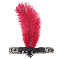 Black Flapper Headband with Burgundy Ostrich Feather