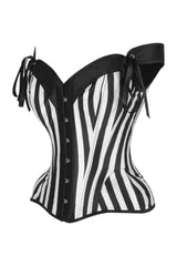 Top Drawer Black/White Striped Steel Boned Corset with Straps