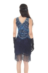 Blue Sequin Flapper Dress with Fringes