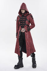 Red Hooded Trench Coat with Straps