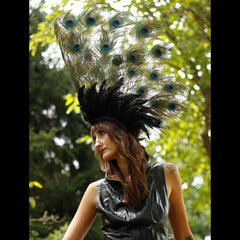 Majestic Natural Black Peacock Feather Headdress/Collar