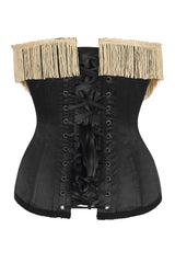 Top Drawer Burlesque Underbust Black/Dark Red Steel Boned Corset w/Gold Fringe