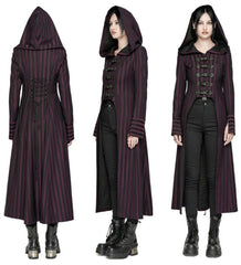 Black & Red Steampunk Striped Long Coat